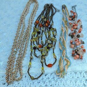Vintage lot of 4 Colorful Bead necklaces Mixed Materials